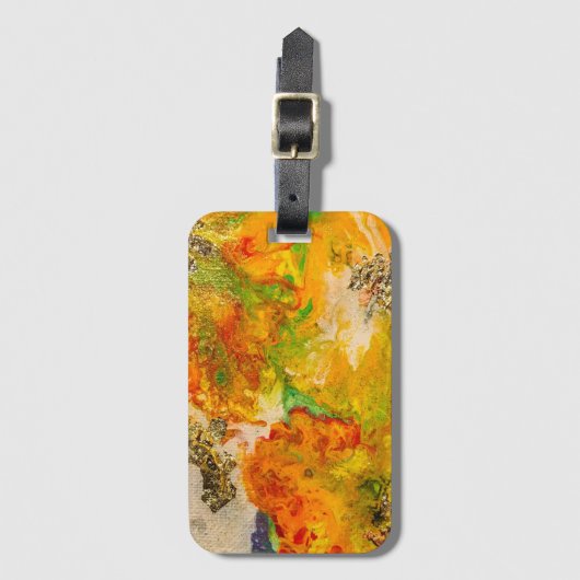 夏の花抽象芸術オレンジ金ゴールド黄 ラゲッジタグ (正面縦)