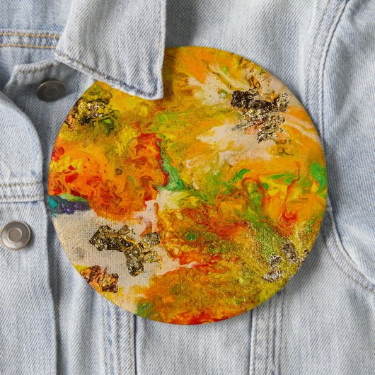 夏の花抽象芸術オレンジ金ゴールド黄 缶バッジ (インサイチュ)