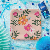 夏の花束オンピンク ペーパープレート (パーティー)