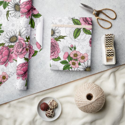 夏の花束 ラッピングペーパー (クラフト)