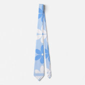 夏の花柄の空の大きな青い白い花 ネクタイ (正面)