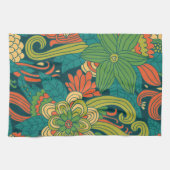 夏の花柄パターン キッチンタオル (横)