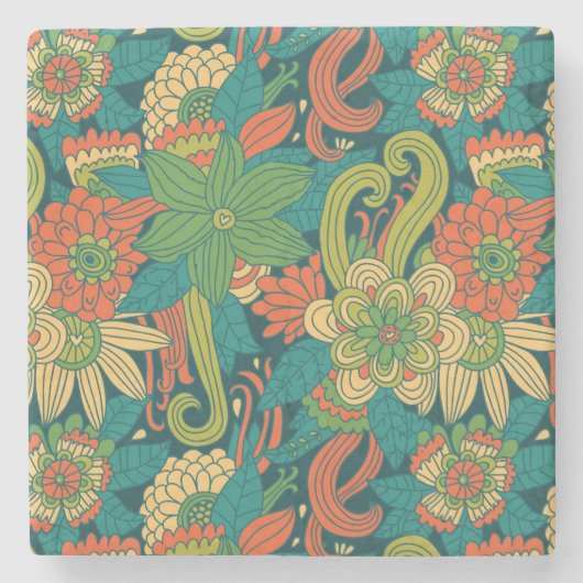 夏の花柄パターン ストーンコースター (正面)