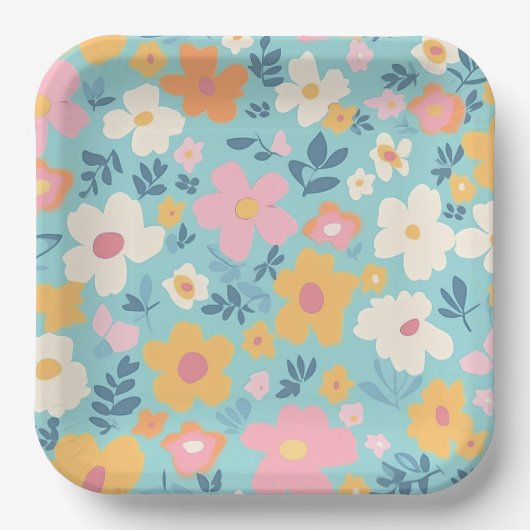 夏の花柄 ペーパープレート (正面)