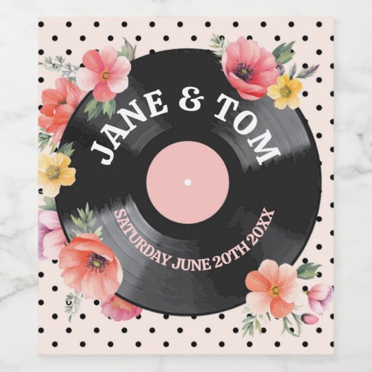 夏の花模様リク結婚ロルドのボトル音楽 ワインラベル (シングルラベル)