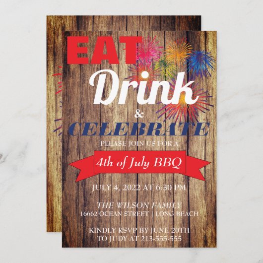 夏の花火BBQ 招待状 (正面/裏面)