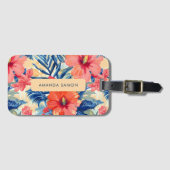夏の花熱帯性ハイビスカスフローラルパターン ラゲッジタグ (正面横)