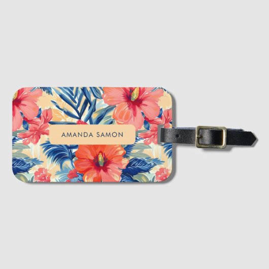 夏の花熱帯性ハイビスカスフローラルパターン ラゲッジタグ (正面横)