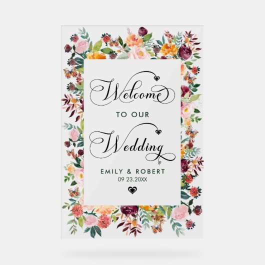 夏の花結婚の枠へようこそ アクリルサイン (正面)