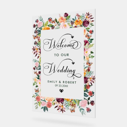 夏の花結婚の枠へようこそ アクリルサイン (傾斜)