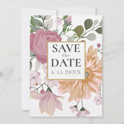 夏の花結婚式の日付を保存 招待状 (正面)