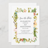 夏の花結婚式招待状。春フローラ セーブザデート (正面/裏面)