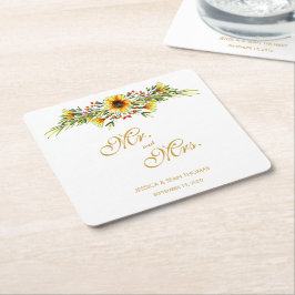 夏の花結婚飾り スクエアペーパーコースター