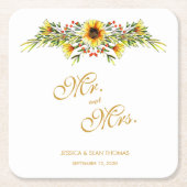 夏の花結婚飾り スクエアペーパーコースター (正面)