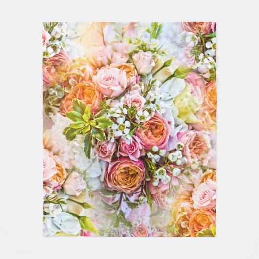 夏の花背景花束 フリースブランケット (正面)