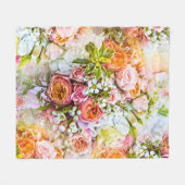 夏の花背景花束 フリースブランケット (正面(横))