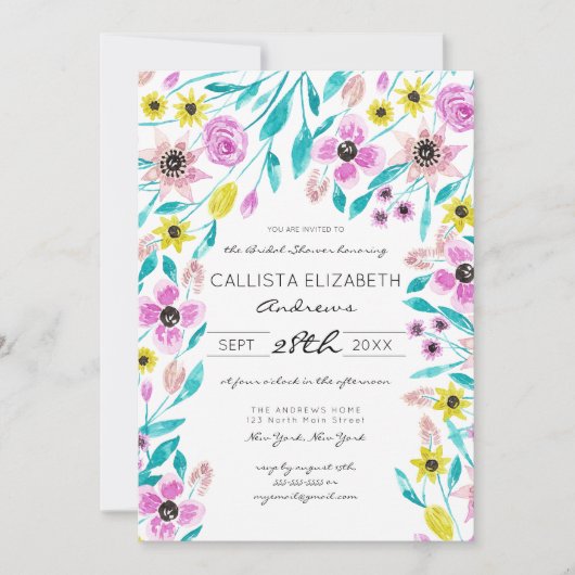 夏の花離れ類水彩ブライダルシャワー 招待状 (正面)