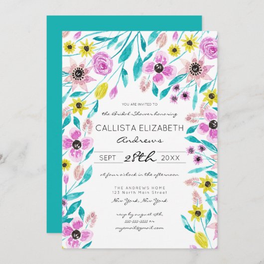 夏の花離れ類水彩ブライダルシャワー 招待状 (正面/裏面)
