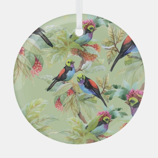 夏の花鳥:熱帯パターン ガラスオーナメント (正面)