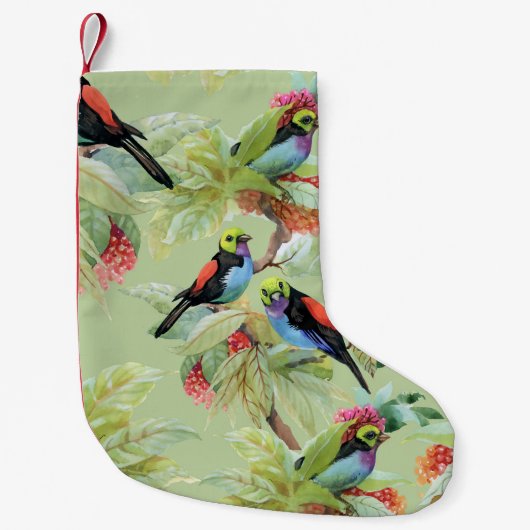 夏の花鳥：熱帯パターン スモールクリスマスストッキング (正面)