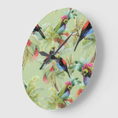 夏の花鳥:熱帯パターン ラージ壁時計 (傾斜)