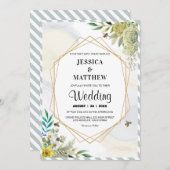 夏の花 ゴールドフレーム ウェディング 招待状 (正面/裏面)