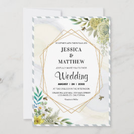 夏の花 ゴールドフレーム 結婚式 招待状