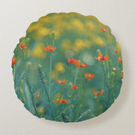 夏の花(フローラ畑) （赤い花） ラウンドクッション