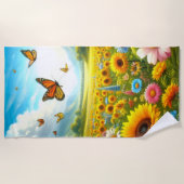 夏の花 / 野の花と蝶 ビーチタオル (正面)