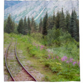 夏の草原の鉄道線路の旅 シャワーカーテン (正面)