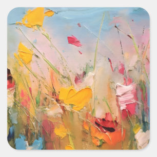 夏の草原 – 印象的な抽象的な野花 スクエアシール