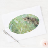 夏の草地の猫、ブルーノ・リジェフォス 楕円形シール (封筒)
