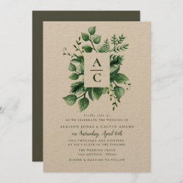 夏の葉クラフト結婚式招待状 招待状