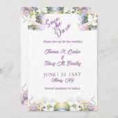 夏の薄紫ワイルドフラワーロマンチック結婚ズ 招待状 (正面/裏面)