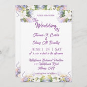 夏の薄紫ワイルドフラワーロマンチック結婚ズ 招待状 (正面/裏面)