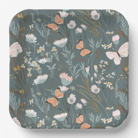 夏の蝶と野生の花 ペーパープレート (正面)