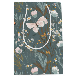 夏の蝶と野生の花 ミディアムペーパーバッグ