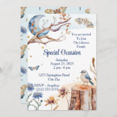 夏の蝶の青い鳥の月の花の美しい 招待状 (正面/裏面)