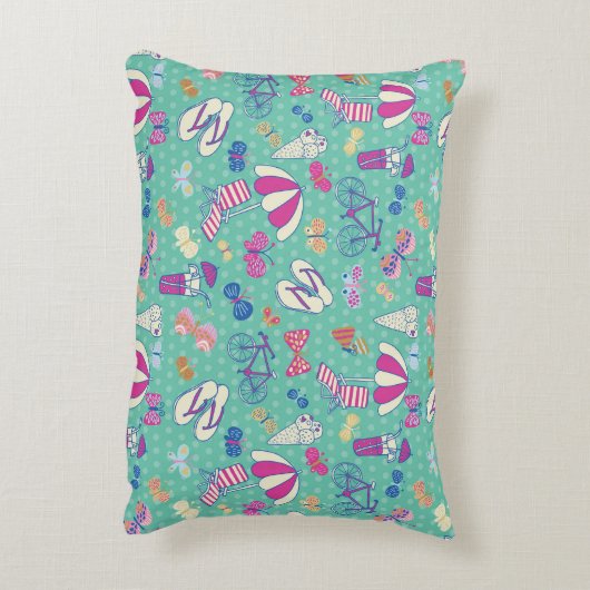 夏の要素が付いている美しいパターン アクセントクッション (裏面(縦))