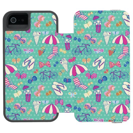 夏の要素が付いている美しいパターン INCIPIO iPhoneウォレットケース (フォリオ Open)