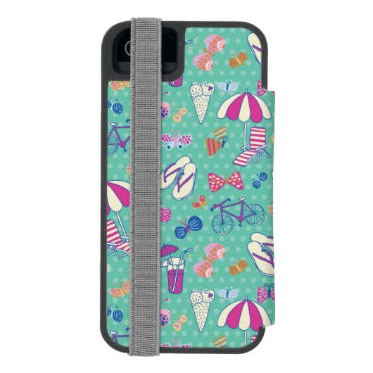 夏の要素が付いている美しいパターン INCIPIO iPhoneウォレットケース (フォリオ裏面)