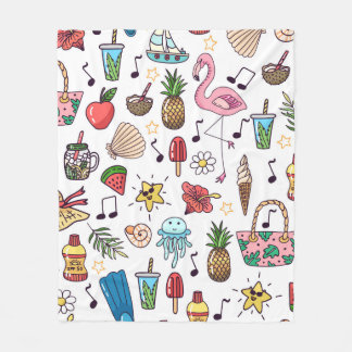 夏の要素を含むシームレスな模様。図解 フリースブランケット