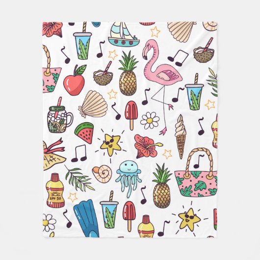 夏の要素を含むシームレスな模様。図解 フリースブランケット (正面)