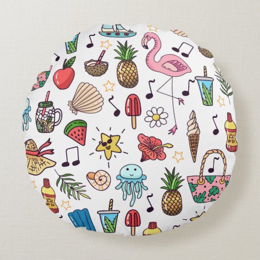 夏の要素を含むシームレスな模様。図解 ラウンドクッション (正面)