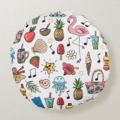 夏の要素を含むシームレスな模様。図解 ラウンドクッション (裏面)