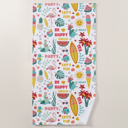 夏の要素リラックスが楽しい ビーチタオル (正面)