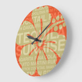 夏の言葉カクテルとハイビスカスクロック ラージ壁時計 (傾斜)