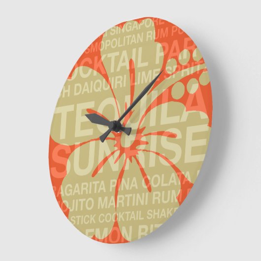 夏の言葉カクテルとハイビスカスクロック ラージ壁時計 (傾斜)