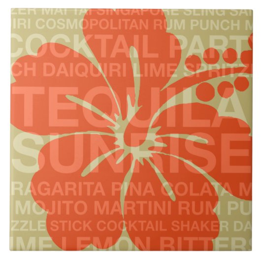 夏の言葉カクテルとハイビスカスタイル タイル (正面)