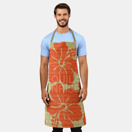 夏の言葉カクテルとハイビスカス エプロン (着用した状態)